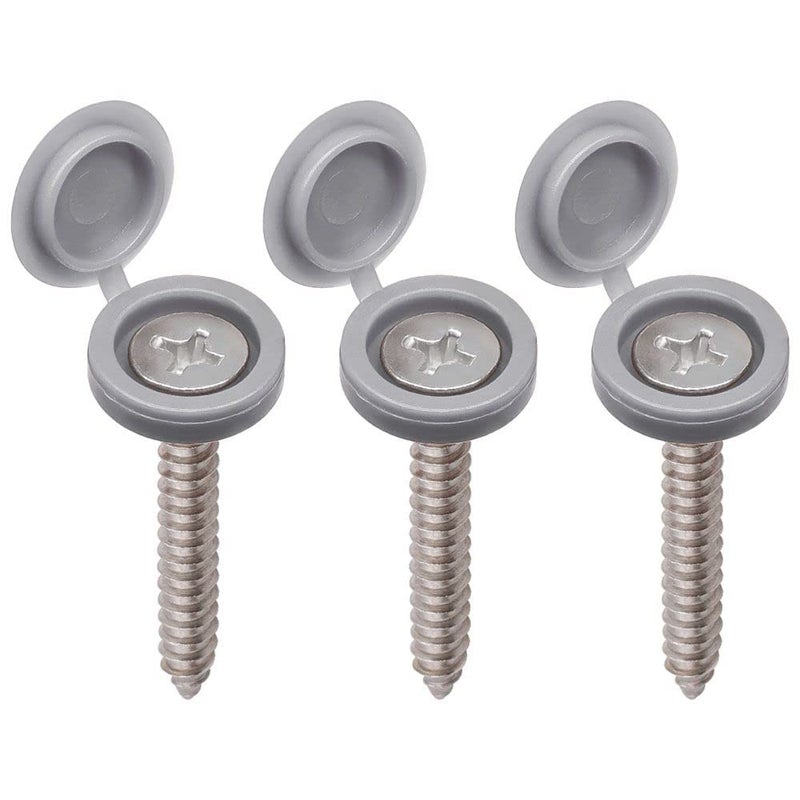Glvaner M4 (80 pcs) Gray Color Collated Screws Caps Hinged Screw Cover Caps with 20 PCs #8 x 1-1/4" (4.2 x 32mm) Flat Head Wood Screws Stainless Steel 304 (18-8) for TV or Furnitures - Image 1